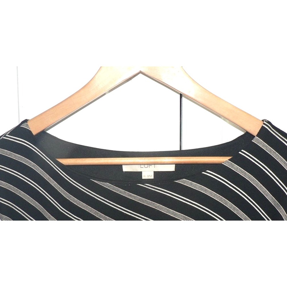 Ann Taylor Loft Women's Sleeveless Side Ruched Striped Dress in Black & Tan XS - Picture 5 of 9